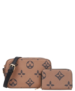 2in1 Pattern Print Crossbody Bag with Wallet DH-8356A KHAKI